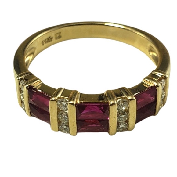 14K Gold Lab Created Ruby & Diamond Ring Size 7.25 Lab Certified  #16168 - Picture 3 of 10